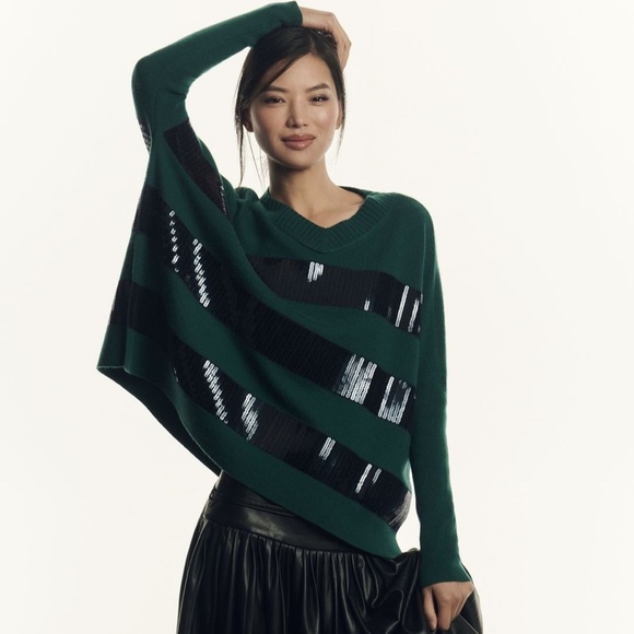 Maeve Sweaters - NWT! Maeve Anthropologie Green Black Cashmere Sequin Sweater